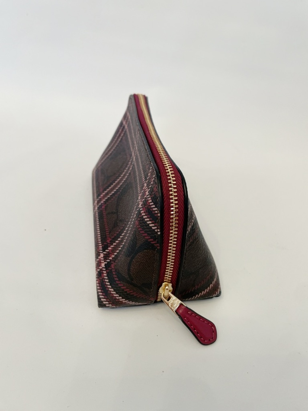 Coach Plaid Signature Cosmetic Bag Makeup Case Brown Pink NWOT - Picture 4 of 9